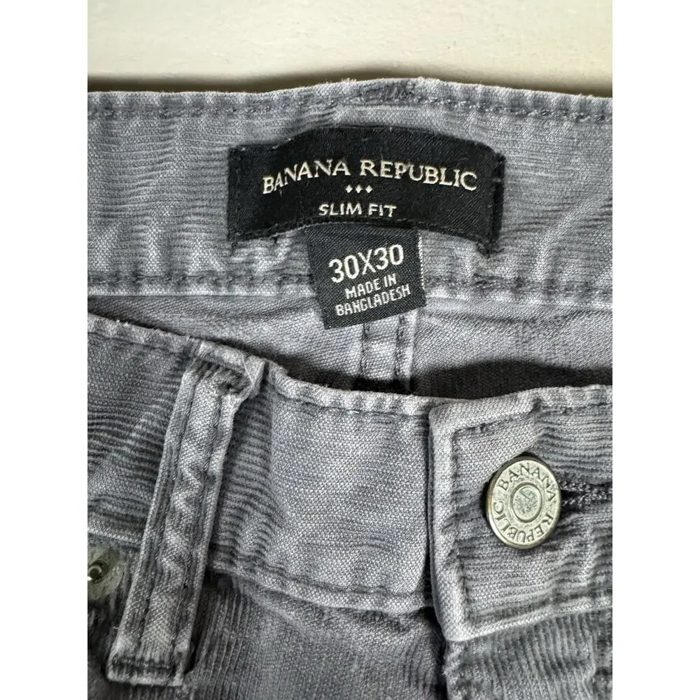 Banana Republic Men’s Corduroy Pants 30x30 Gray Slim Fit 5 Pocket Casual